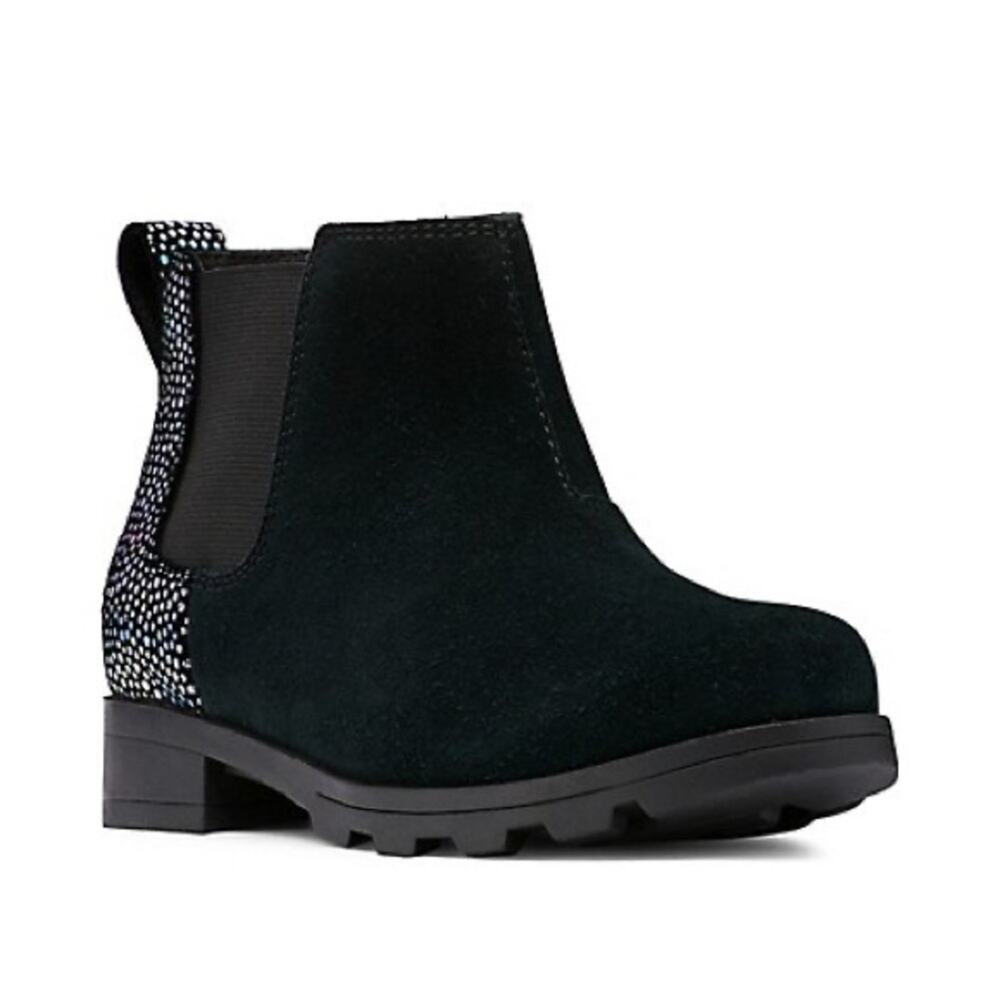 Sorel Emelie Black Suede Leather Chelsea Ankle Boots Size 4 Youth